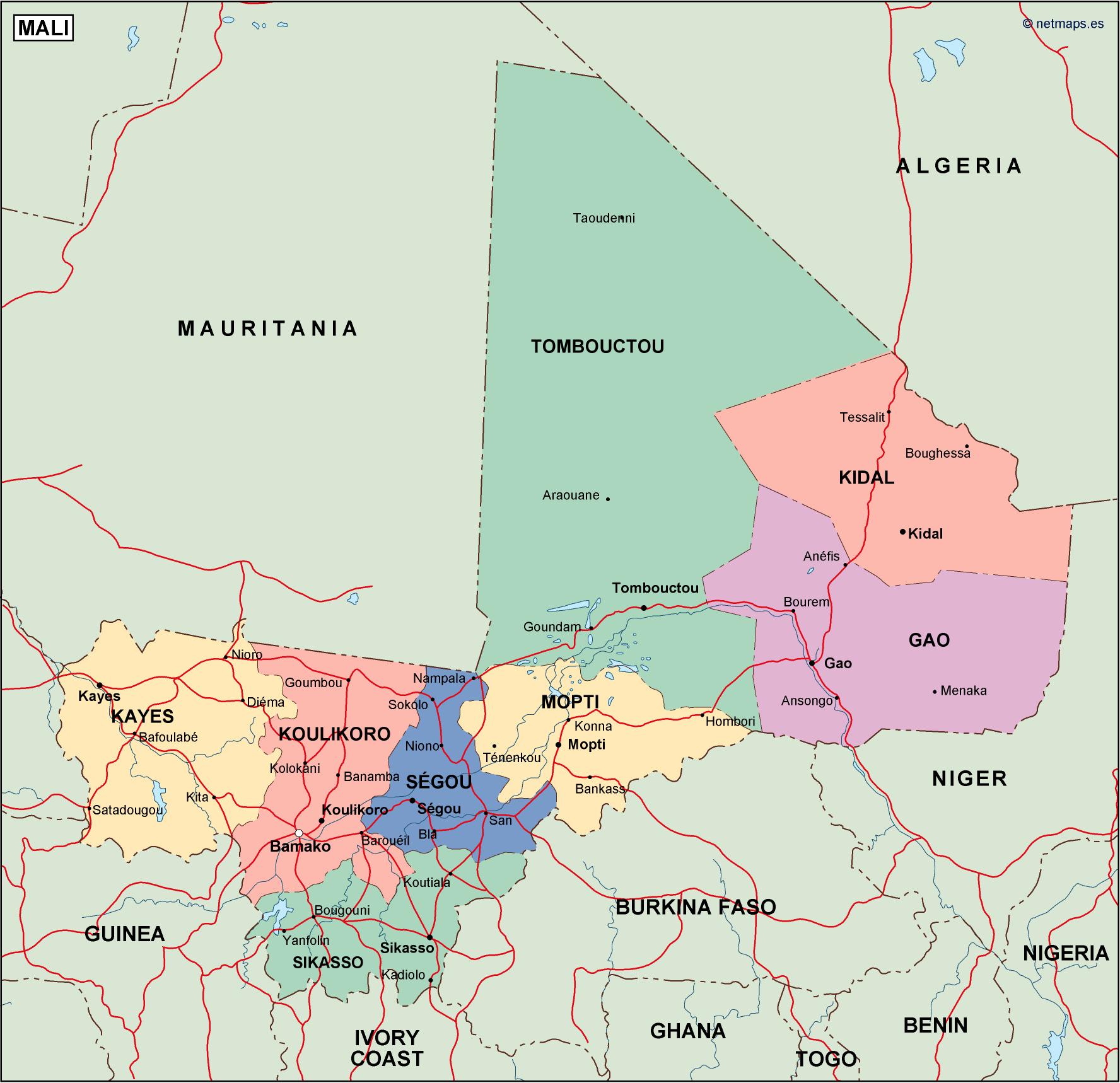 Mali political eps map vector