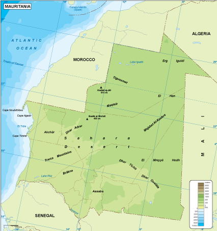 Mauritania physical eps map vector