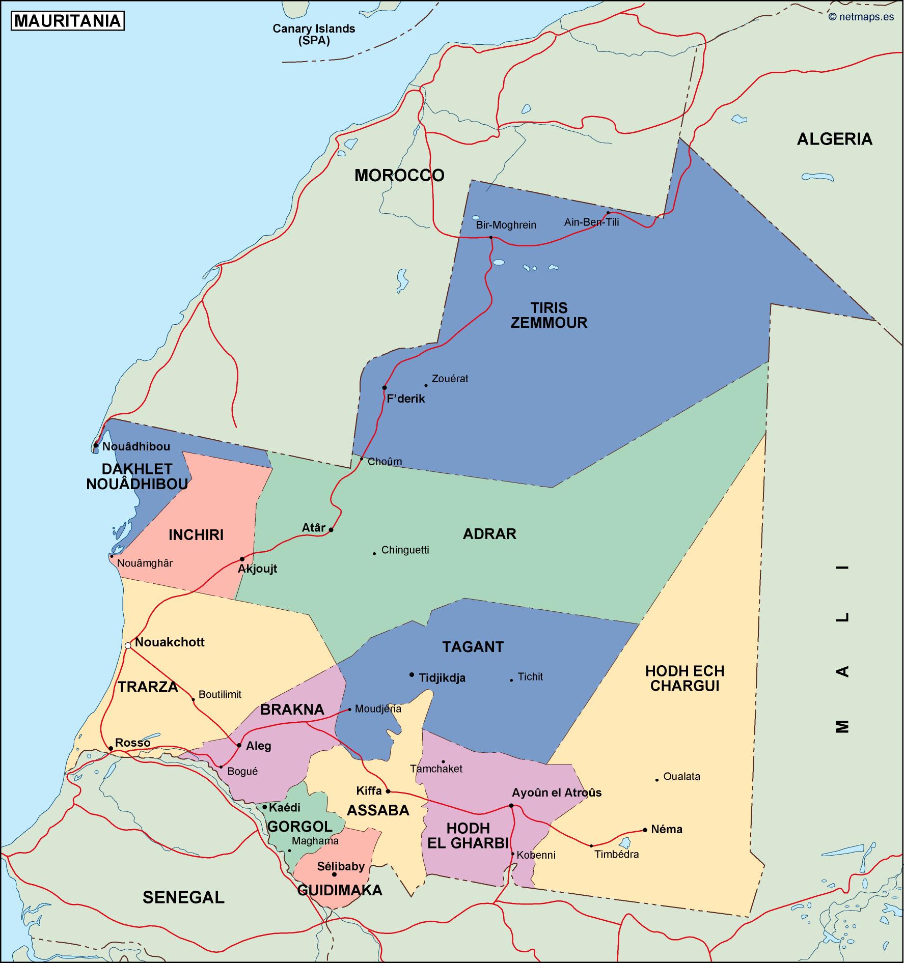 Mauritania political eps map vector