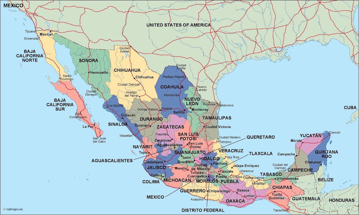 Mexico political eps map vector