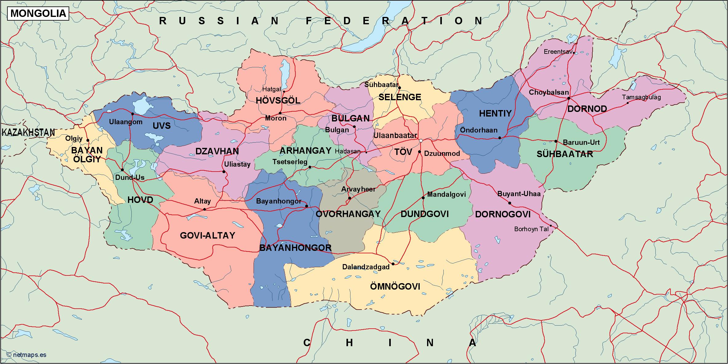 Mongolia political eps map vector