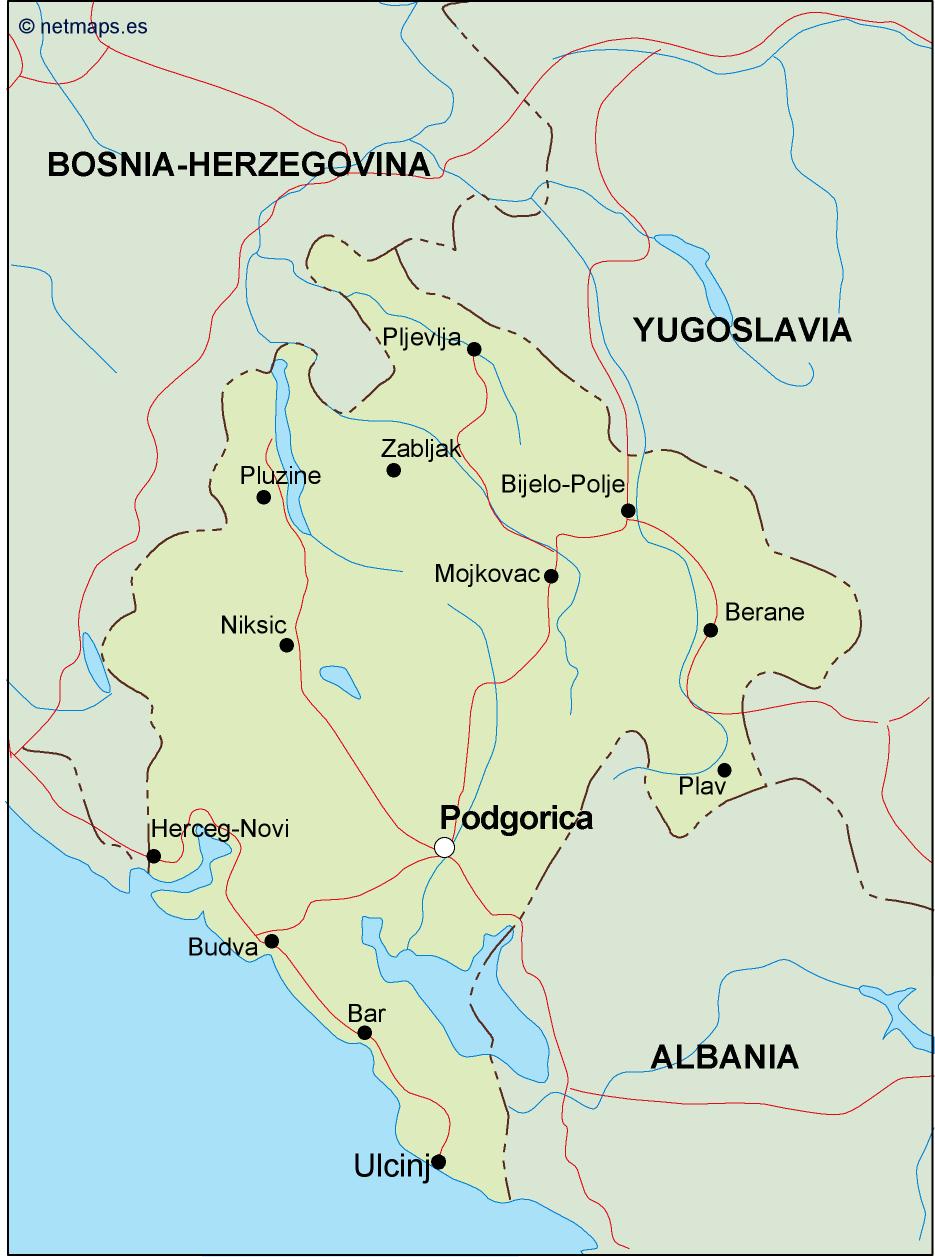 Montenegro political eps map vector