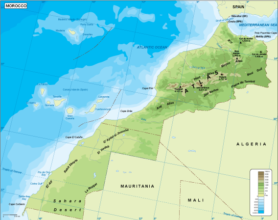 Morocco physical eps map vector