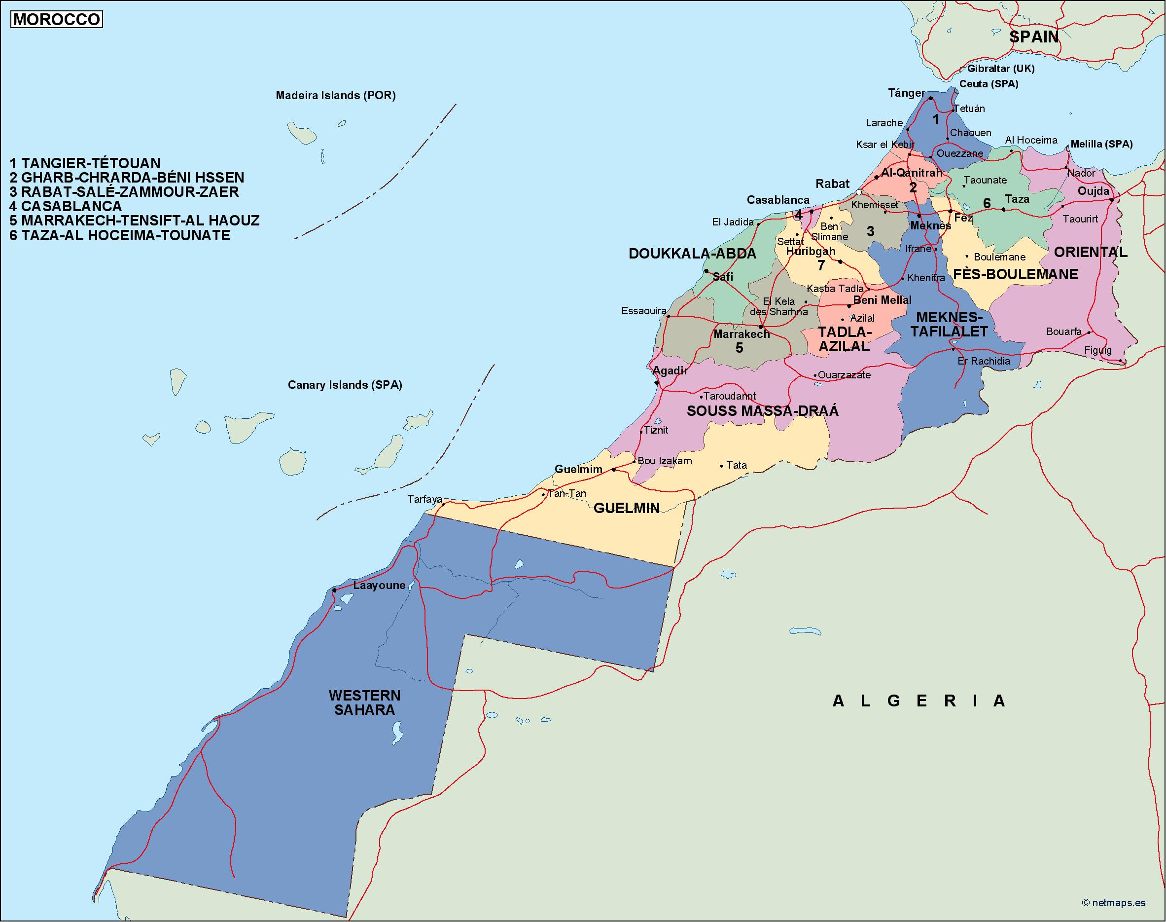 Morocco political eps map vector