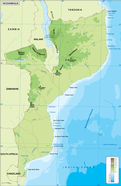 Mozambique physical eps map vector