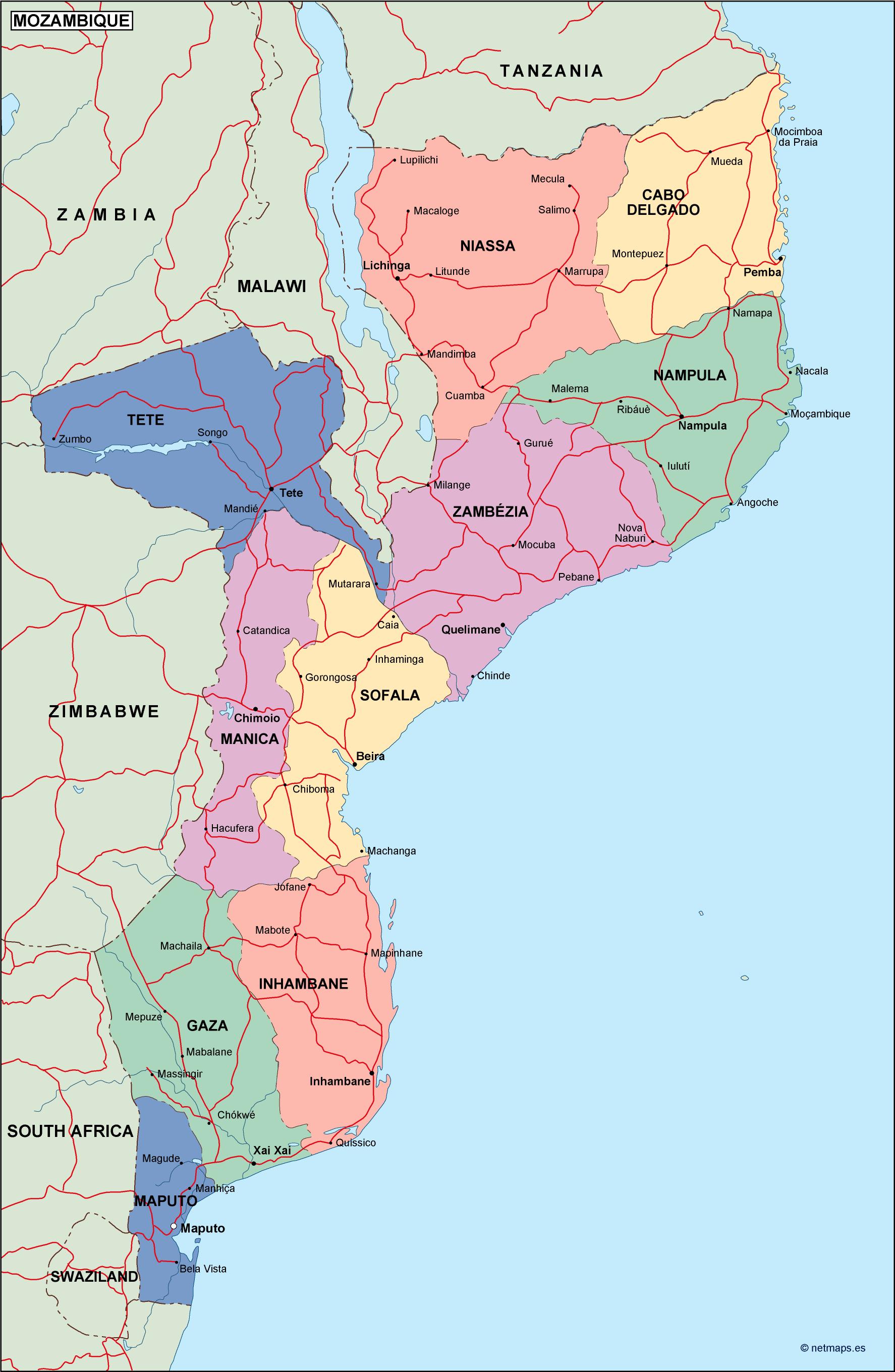 Mozambique political eps map vector