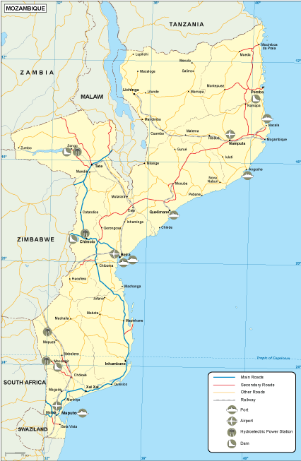 Mozambique transportation eps map vector