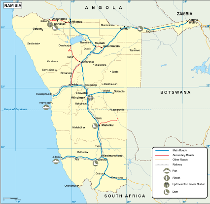 Namibia transportation eps map vector