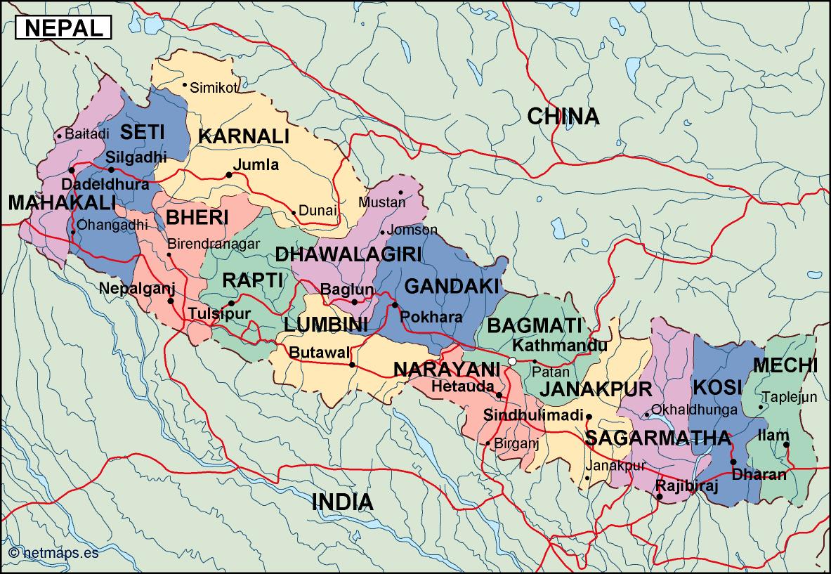 Nepal political eps map vector