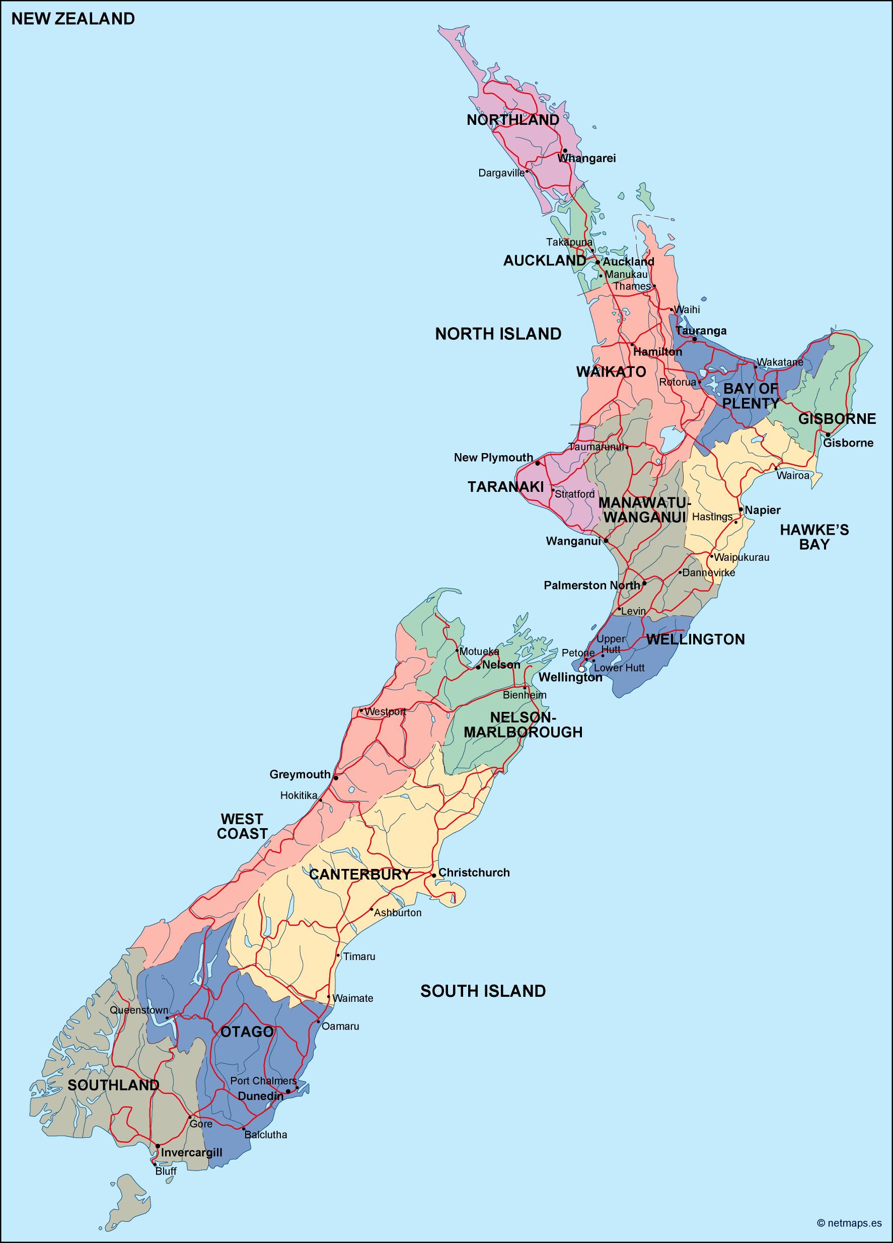 New zealand political eps map vector