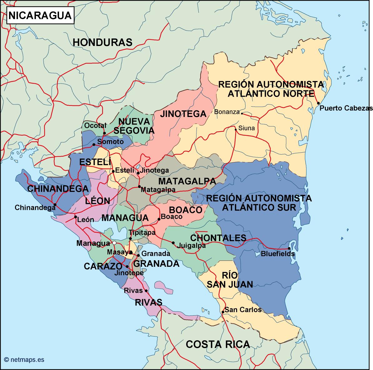 Nicaragua political eps map vector