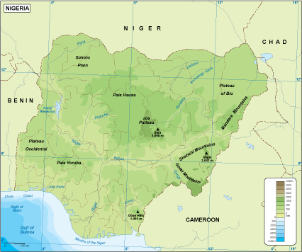 Nigeria physical eps map vector
