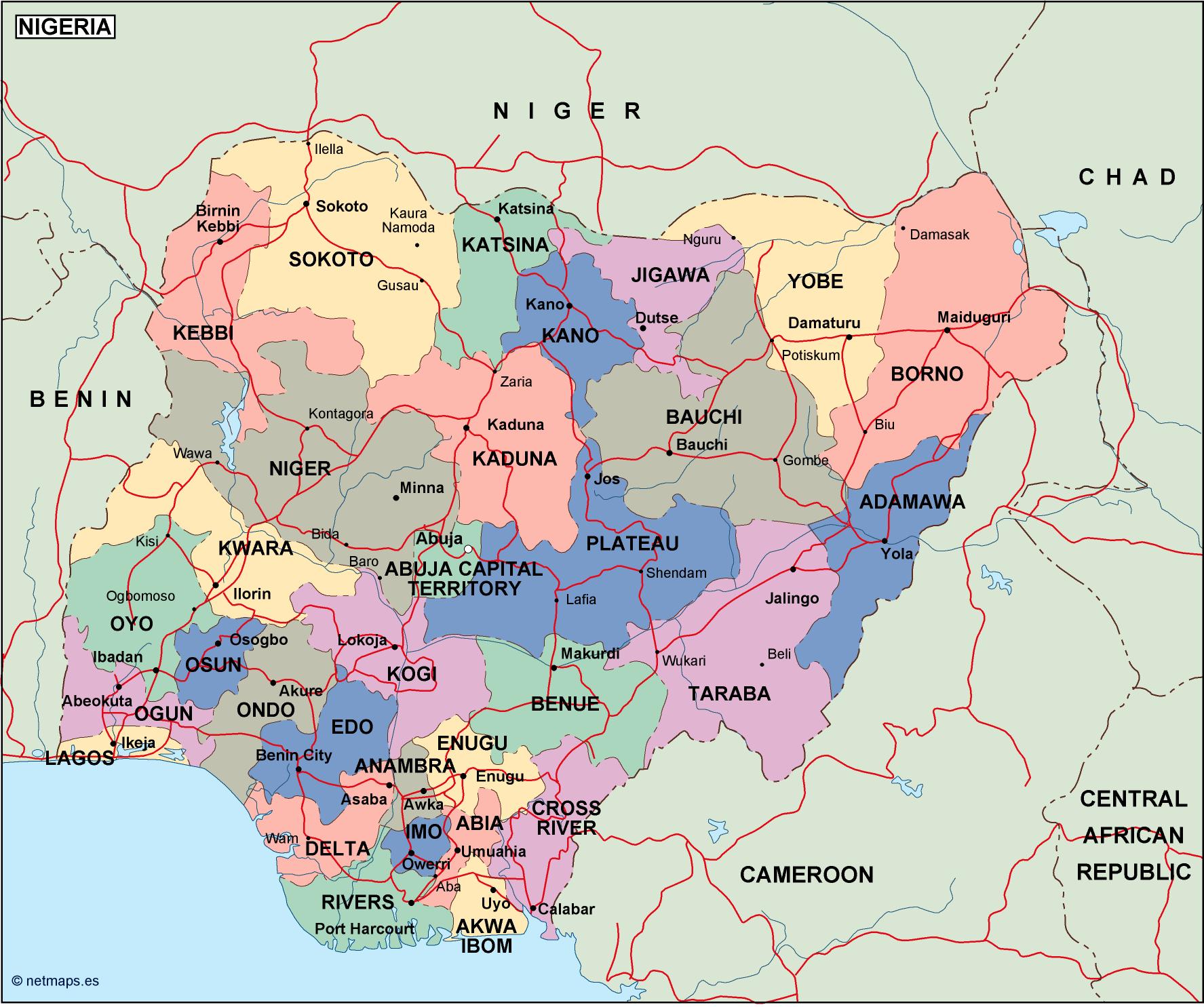 Nigeria political eps map vector