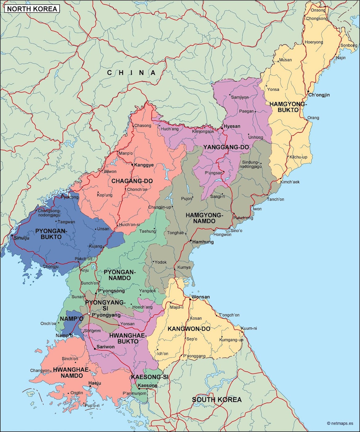 North korea political eps map vector