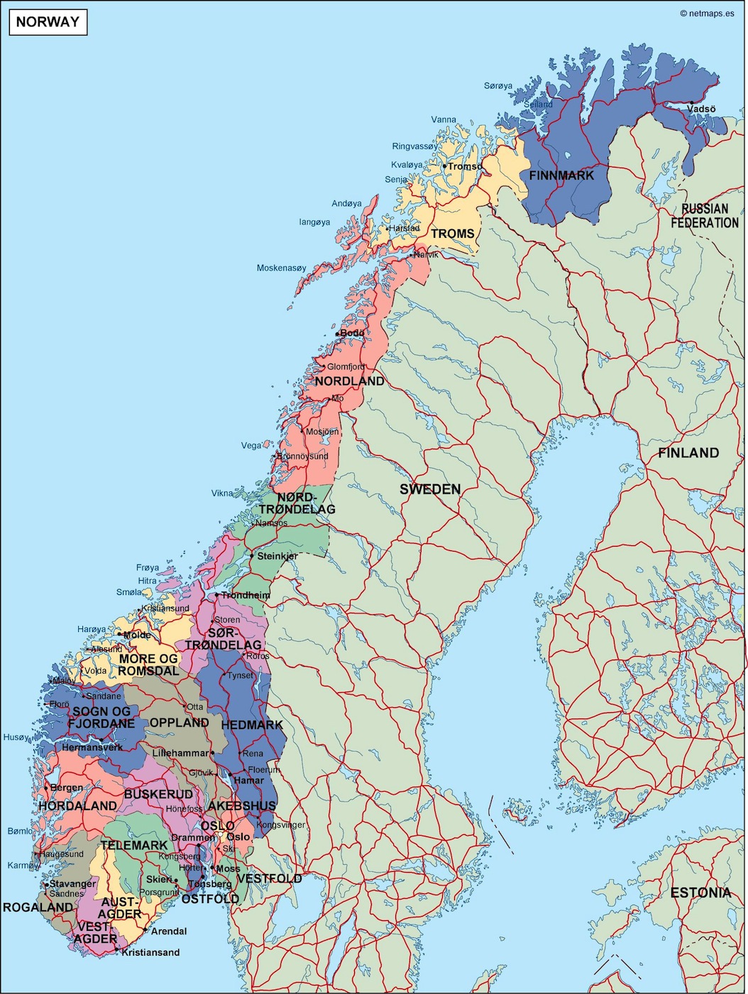 Norway political eps map vector