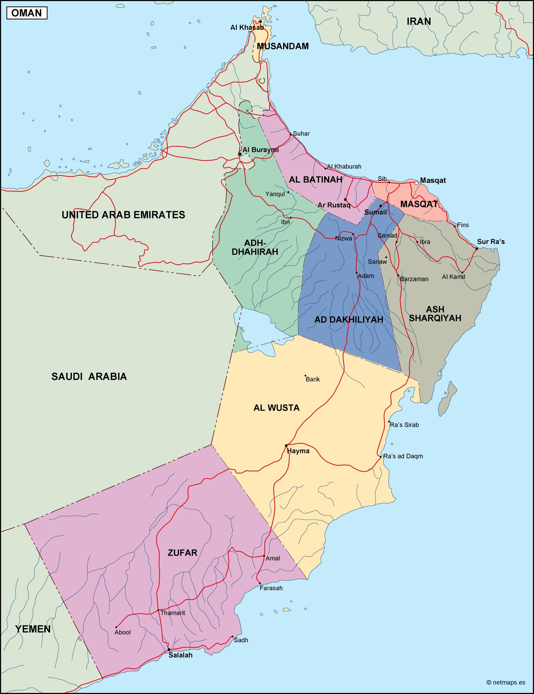 Oman political eps map vector