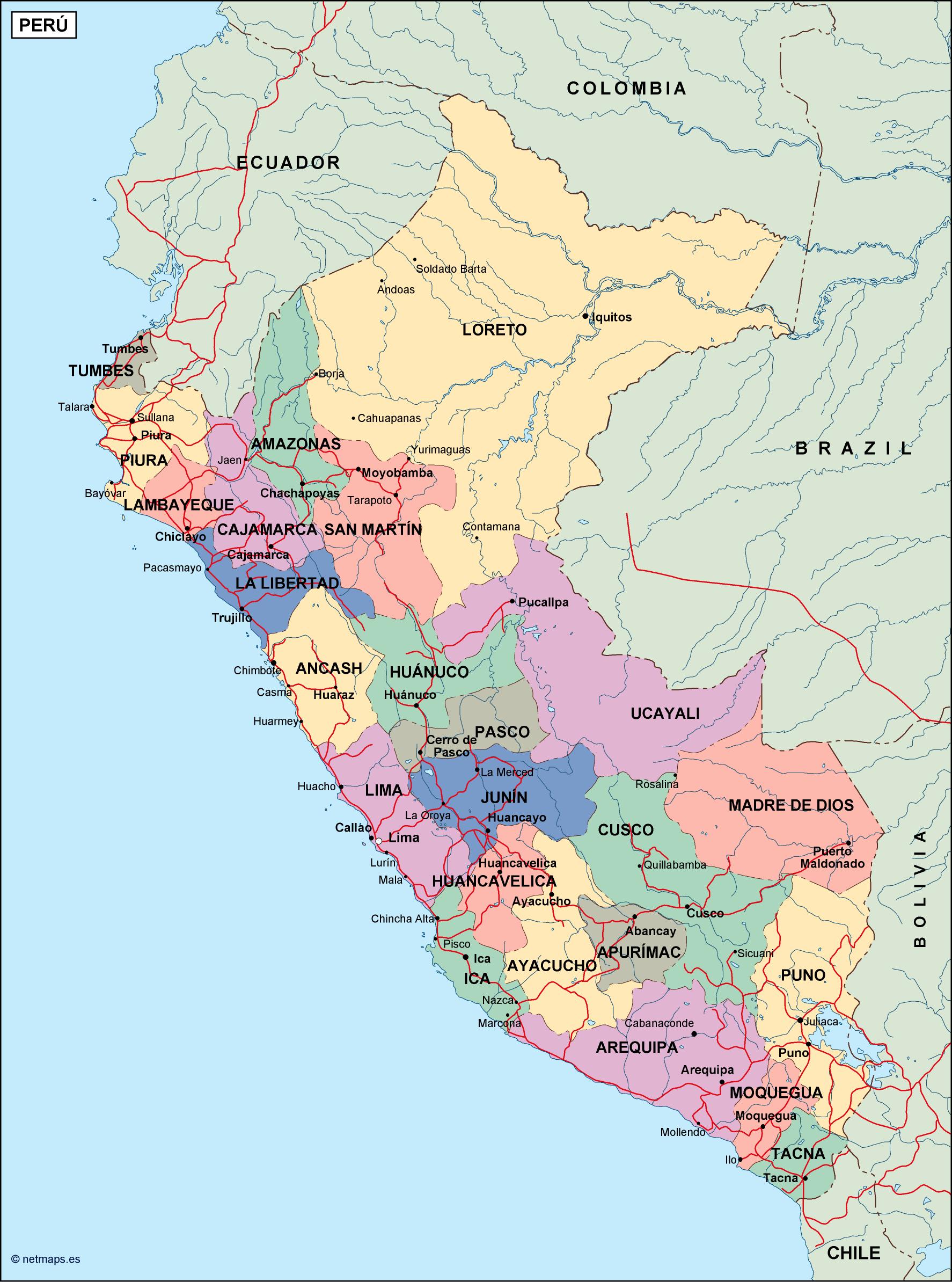 Peru political eps map vector