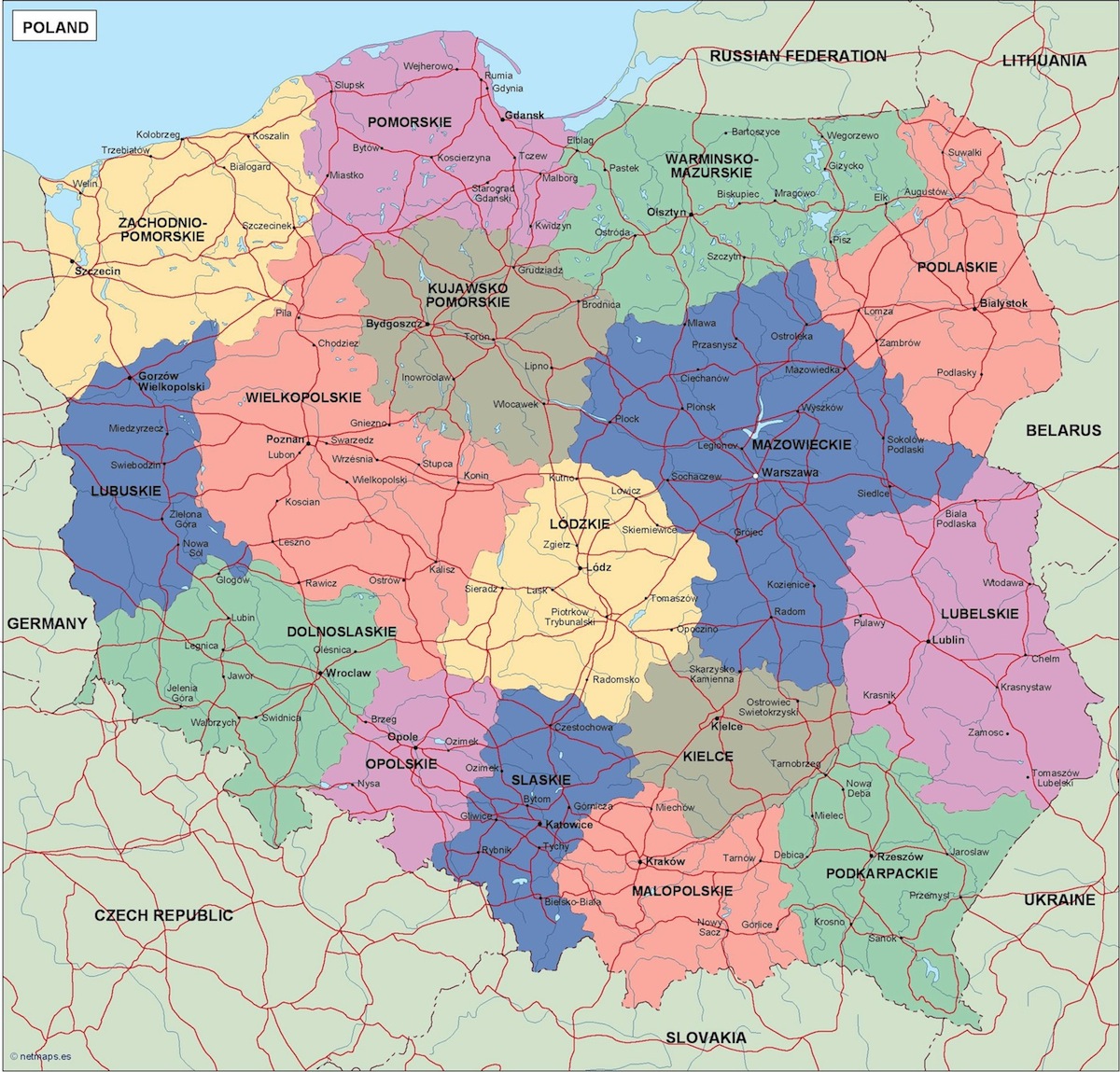 Poland political eps map vector