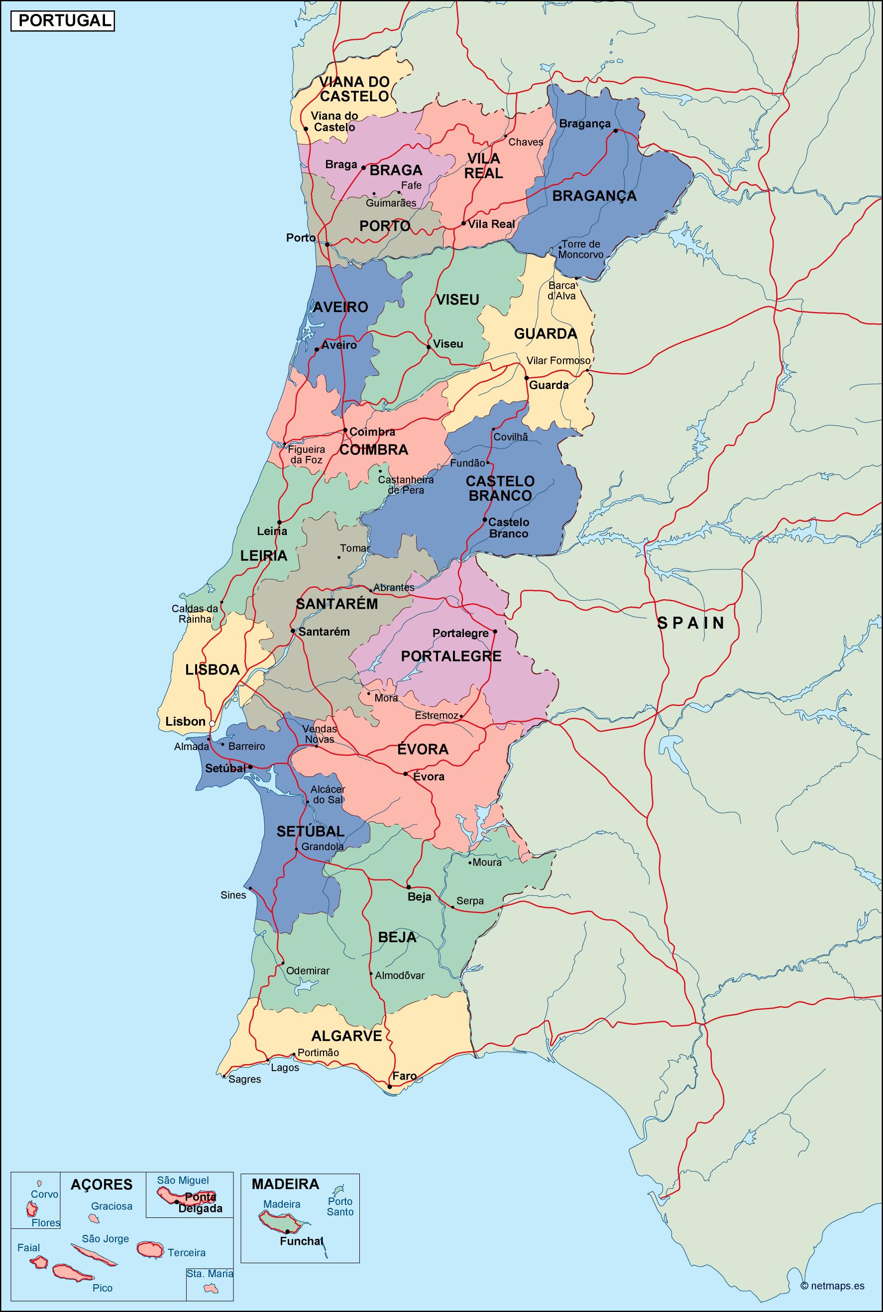 Portugal political eps map vector