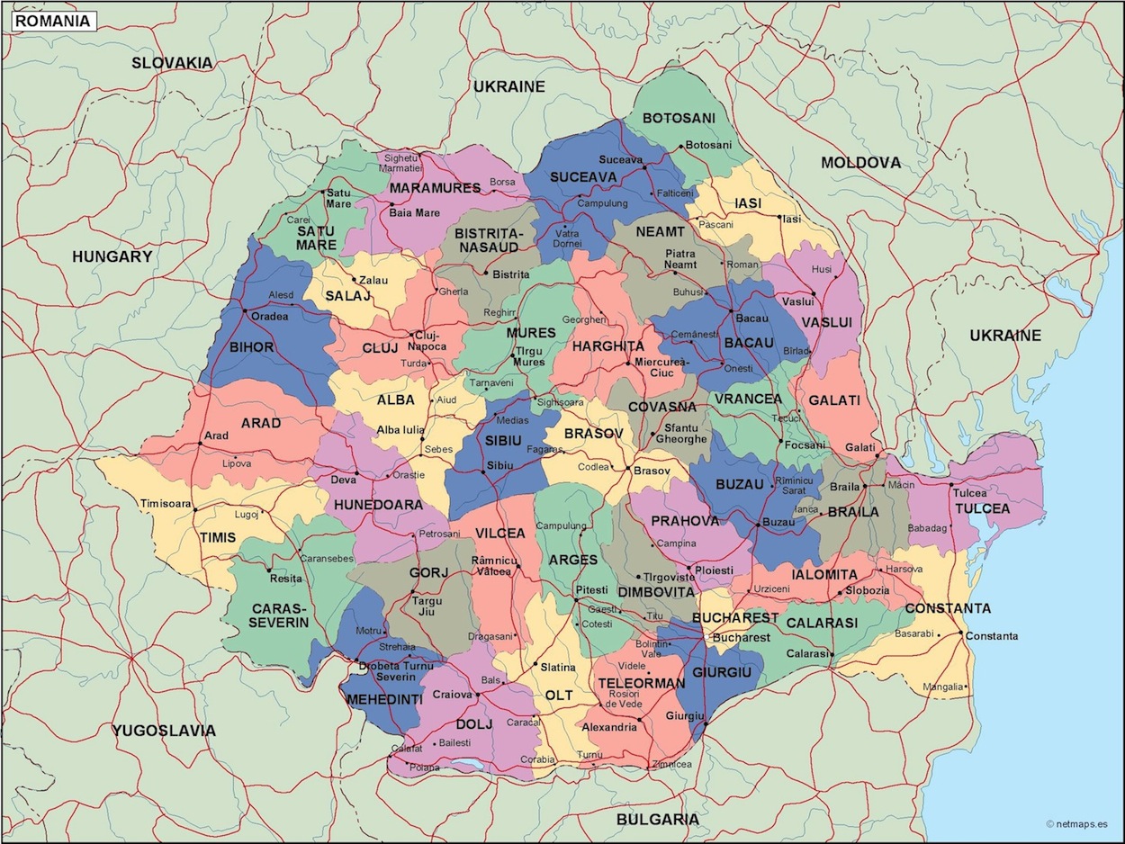 Romania political eps map vector