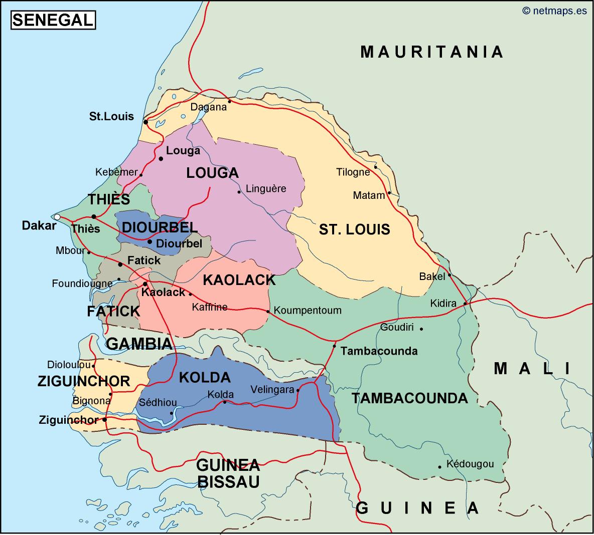 Senegal political eps map vector