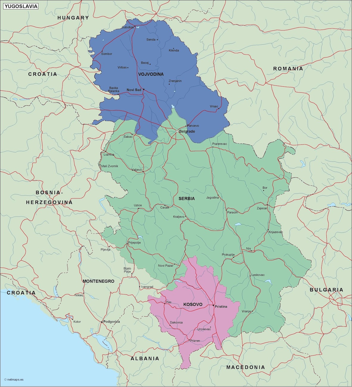 Serbia political eps map vector