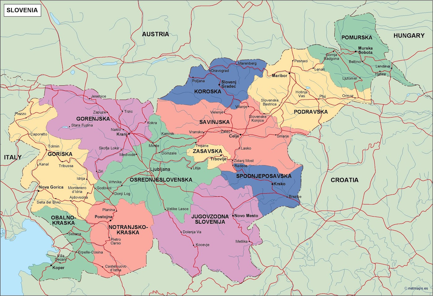Slovenia political eps map vector