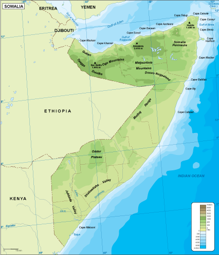 Somalia physical eps map vector