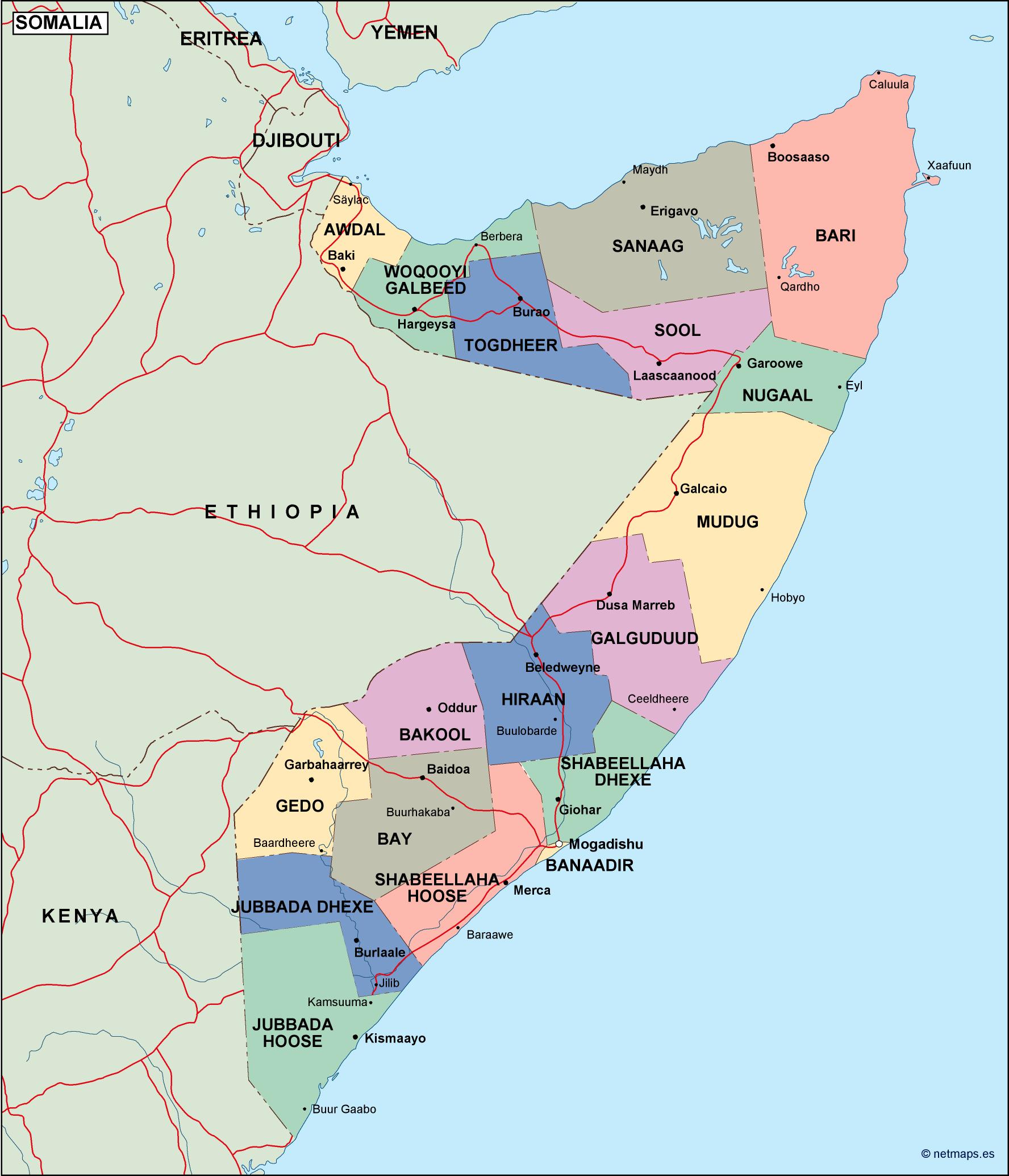 Somalia political eps map vector