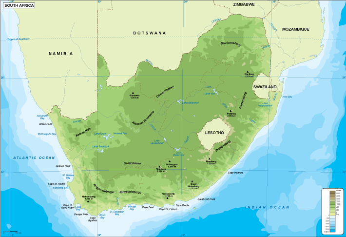 South Africa physical eps map vector