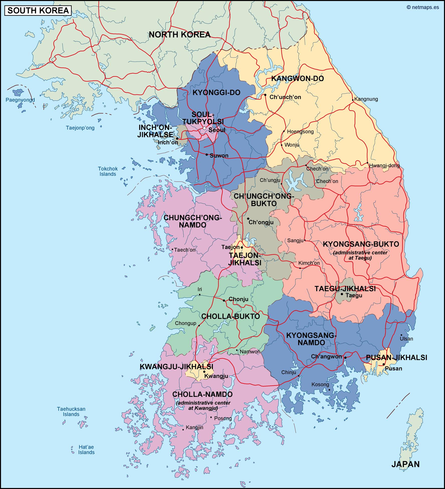 South korea political eps map vector