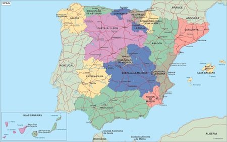 Spain political eps map vector