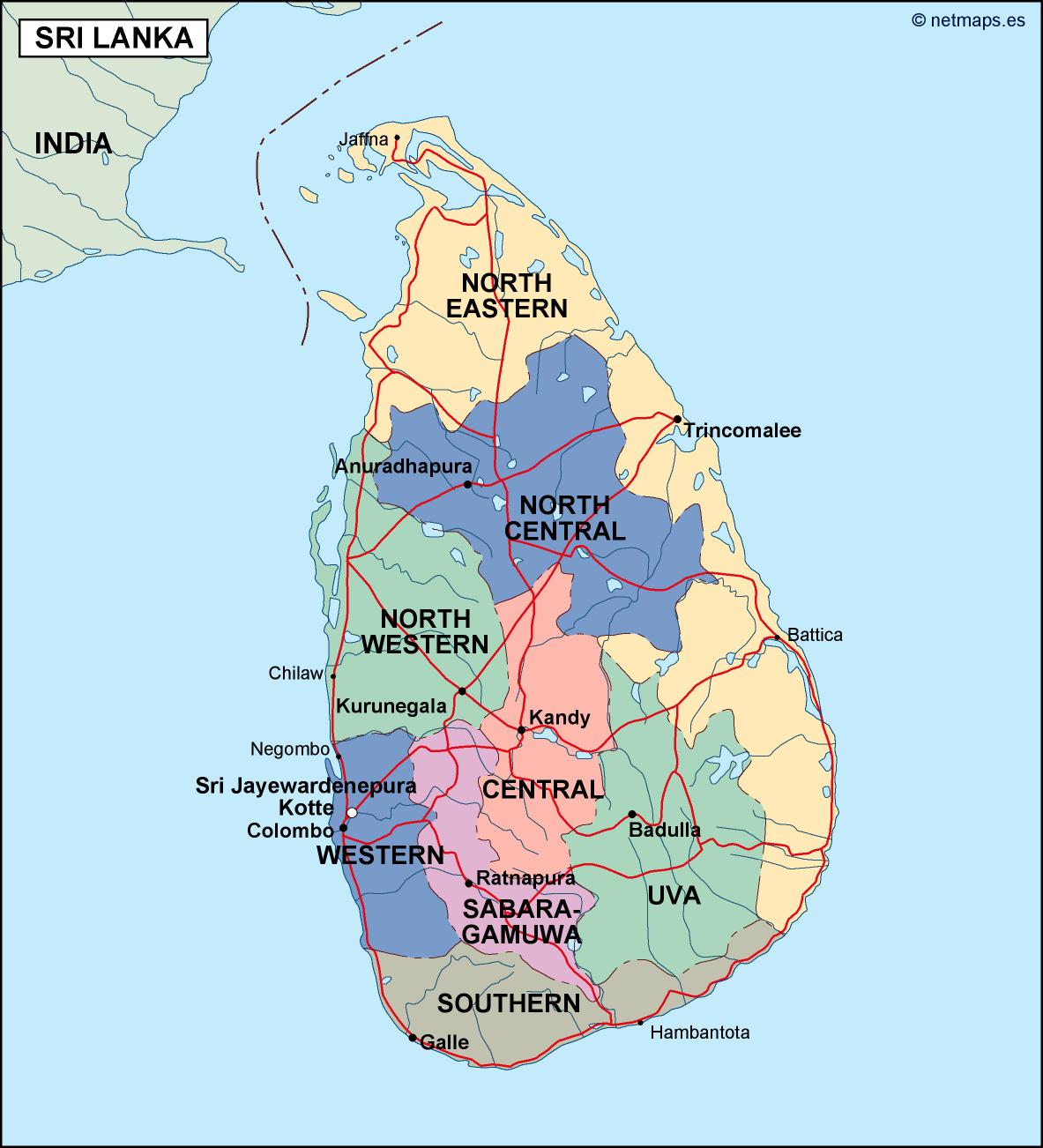 Srilanka political eps map vector