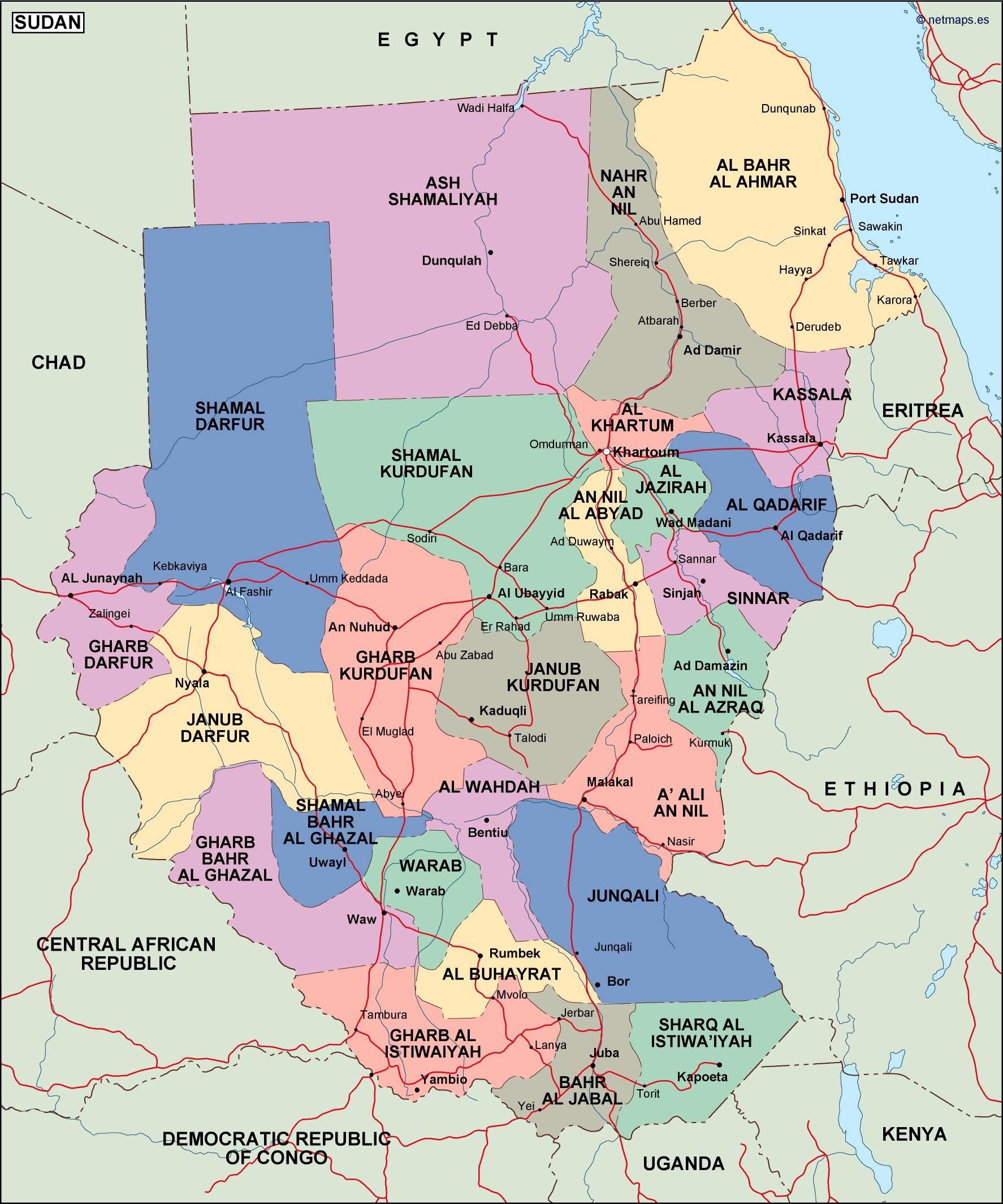 Sudan political eps map vector