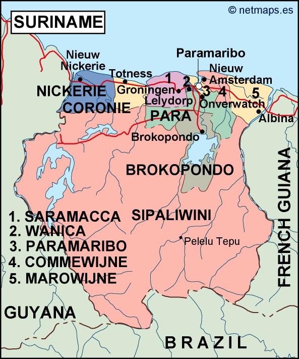 Surinam political eps map vector