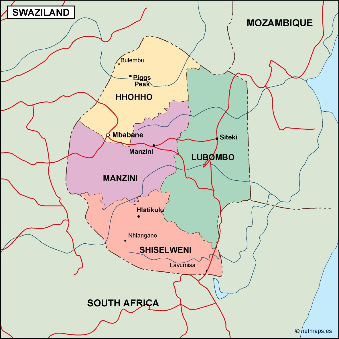 Swaziland political eps map vector