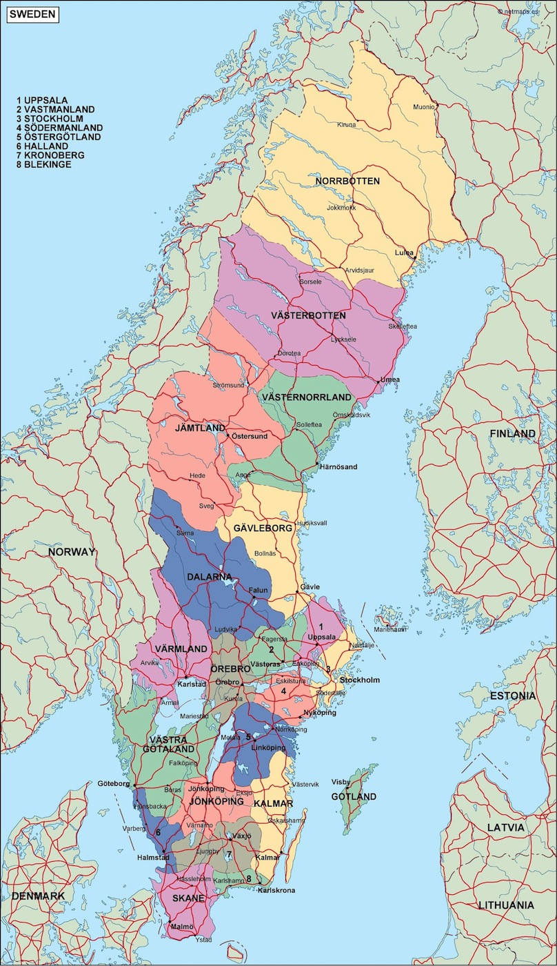 Sweden political eps map vector