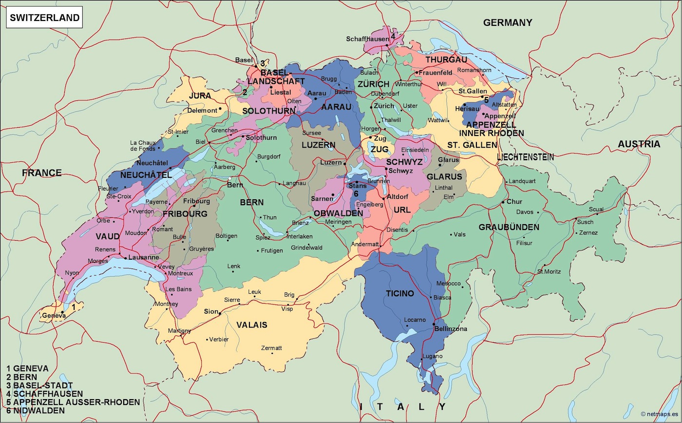 Switzerland political eps map vector