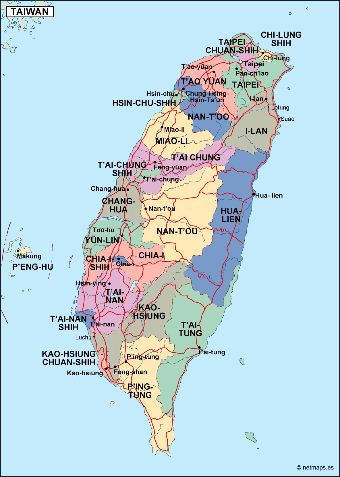 Taiwan political eps map vector