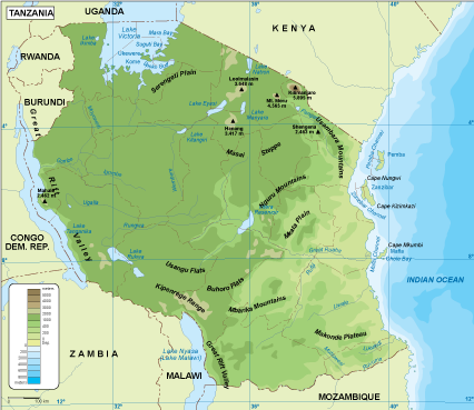 Tanzania physical eps map vector
