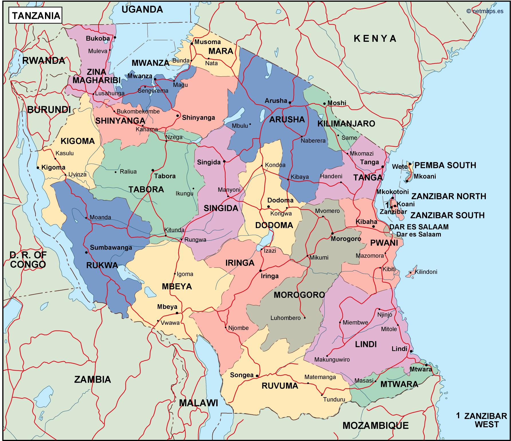 Tanzania political eps map vector