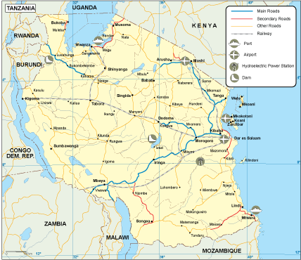 Tanzania transportation eps map vector