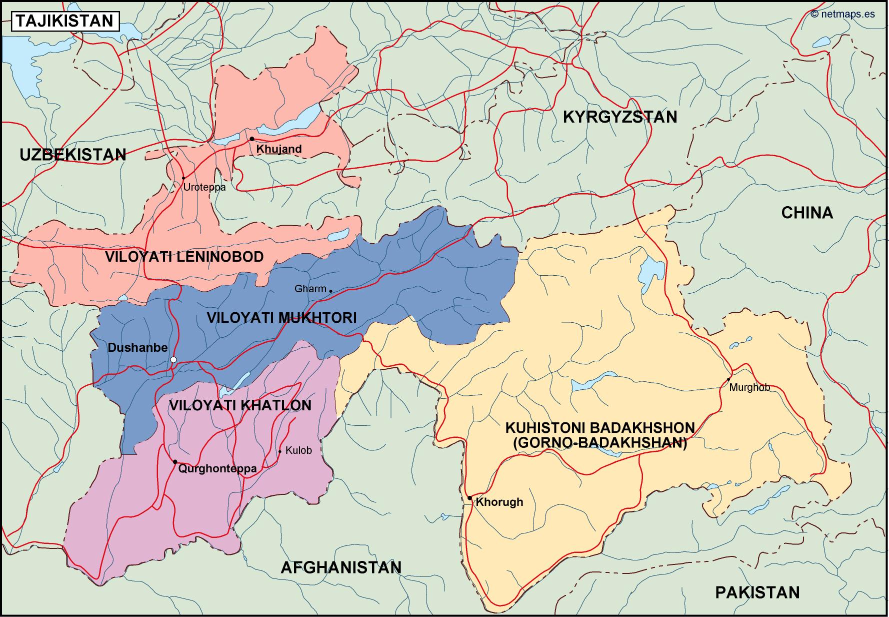 Tayijistan political eps map vector