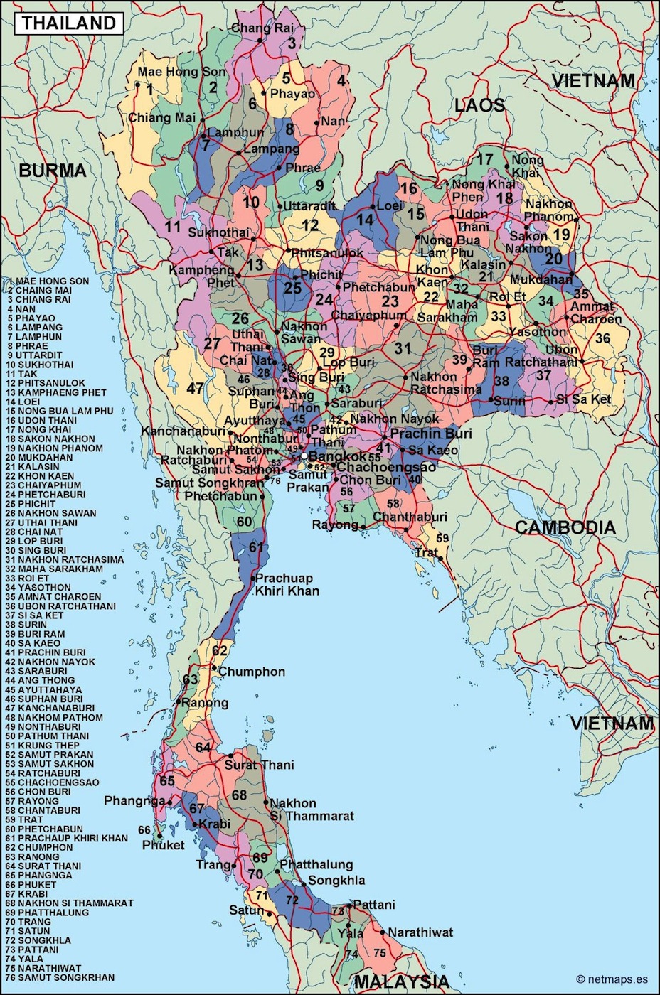 Thailand political eps map vector