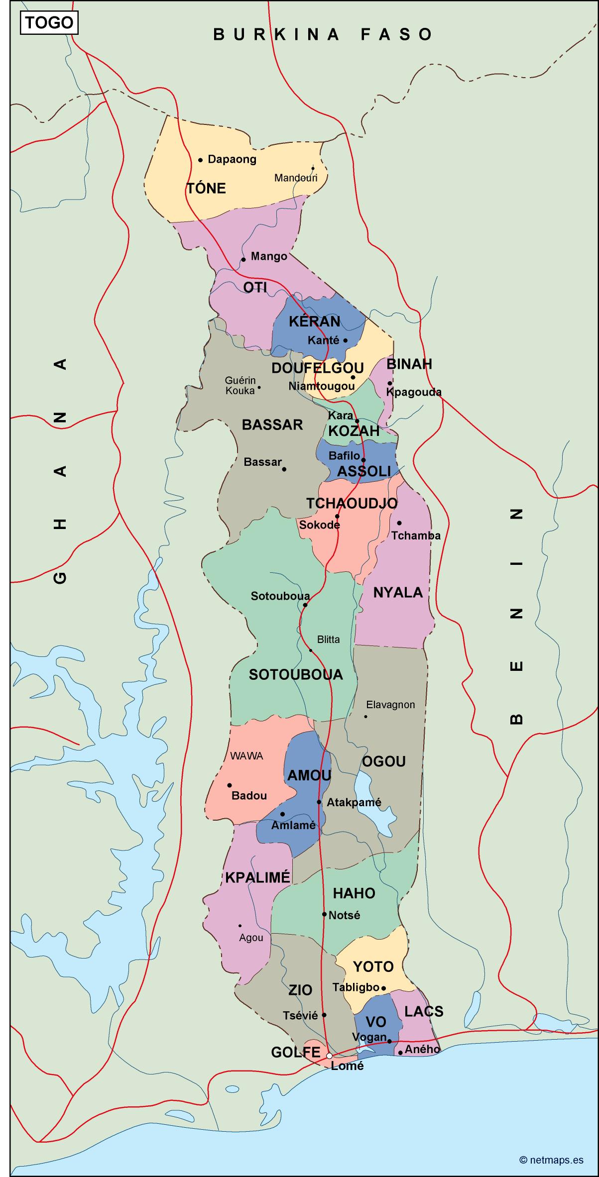 Togo political eps map vector