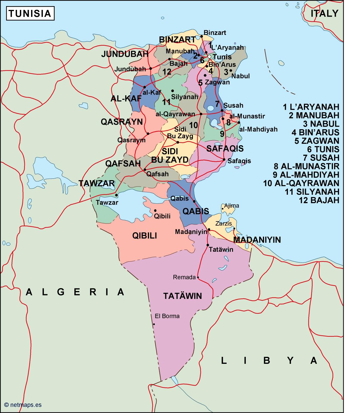 Tunisia political eps map vector