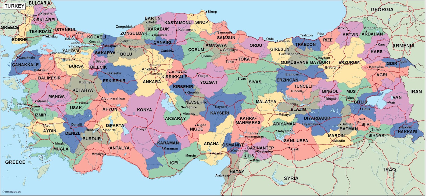 Turkey political eps map vector