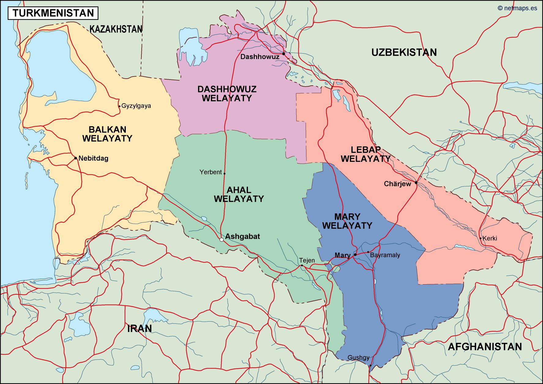 Turkmenistan political eps map vector