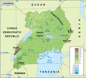Uganda physical eps map vector
