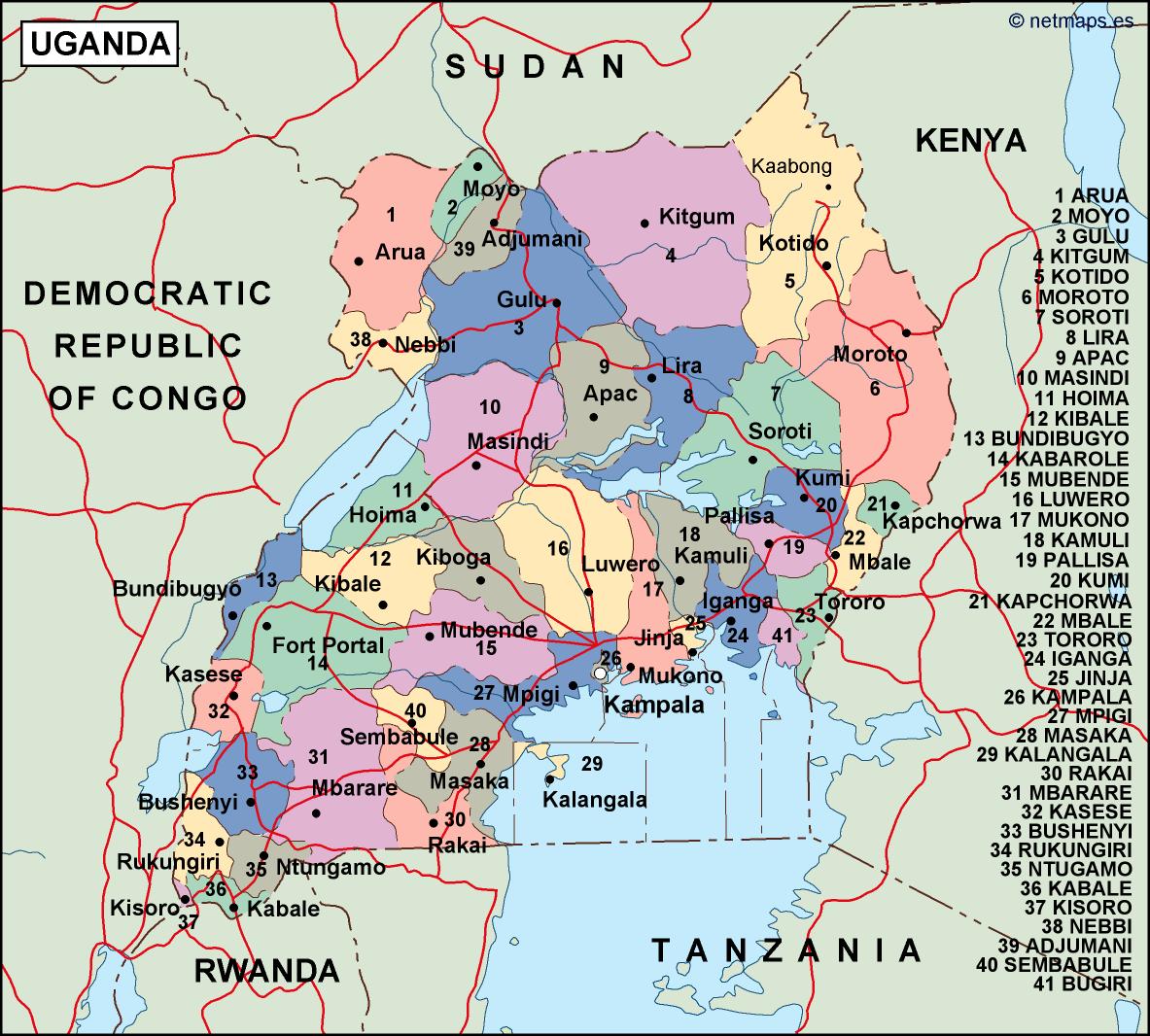 Uganda political eps map vector